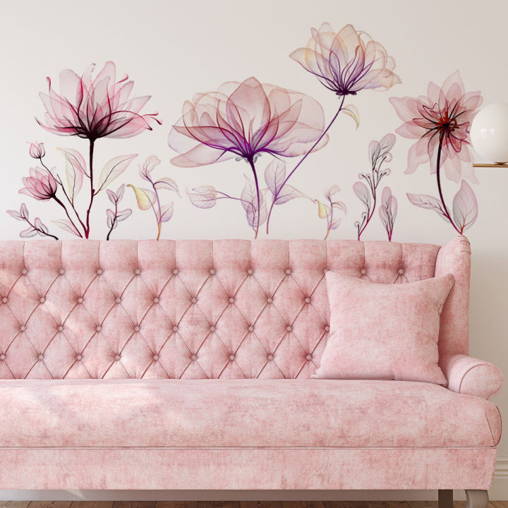 Pink%20Flowers%20Wall%20Stickers%20for%20Living%20Room%20Bedroom%20Background%20Wall%20Decor%20Girls's%20Room%20Home%20Decorative%20Stickers%20Wall%20Decals%20Mural%20-%20Image%202