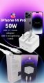 Original iPhone 14 Pro Max 50W(25w+25w)High Quality USB-C+C Power Adapter. 