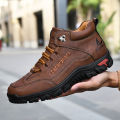 Men's High-Top Round-Toe Fashion Boots Lace-Up Outdoor Hiking Shoes Spring/Fall Thick-Sole Casual Oversized Men's Shoes. 