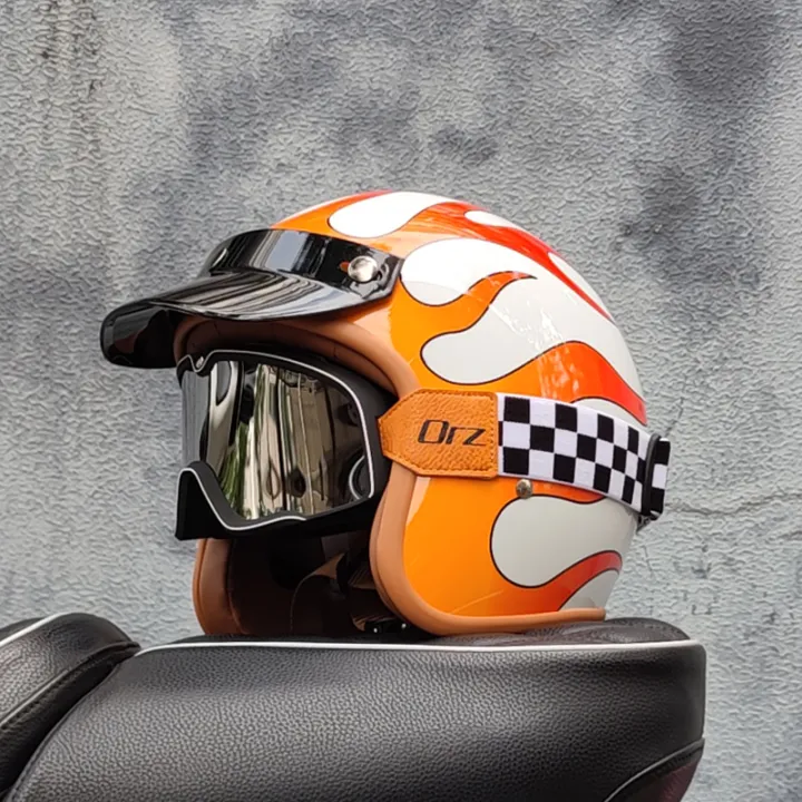 Orz ORZ Retro Half Open Motorcycle Helmet Retro Cruising 3/4 Couple Helmet ...