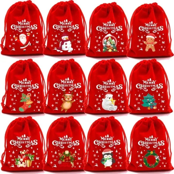 Christmas Velvet Bags Advent Calendar Xmas Gift Bags 9x12 15x20cm Drawstring Pouch Xmas Candy Jewelry Packaging Bags