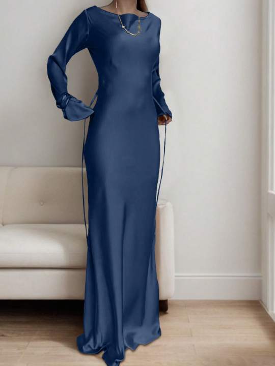 Women's%20Bespoke%20Satin%20Maxi%20Dress%20with%20Corset%20Waist%20Tie%20Classic%20Round%20Neck%20&%20Dramatic%20Flared%20Sleeves%20Luxury%20Evening%20Dress%20-%20Image%204