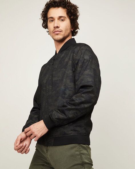 Full Sleeve Self Design Men Bomber Jacket