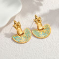 Kissmoon Vintage Sector Earrings for Women Girl Stainless Steel Geometric Textured Retro Fan-Shaped Earring Trendy Jewelry . 