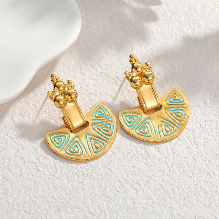 Kissmoon%20Vintage%20Sector%20Earrings%20for%20Women%20Girl%20Stainless%20Steel%20Geometric%20Textured%20Retro%20Fan-Shaped%20Earring%20Trendy%20Jewelry%20%20-%20Image%202