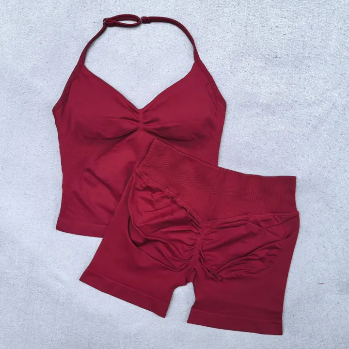 New%20Seamless%20Yoga%20Set%20Women%202Pcs%20Padded%20Halter%20Tank%20Top%20Scrunch%20Butt%20Lifting%20Gym%20Shorts%20Set%20Summer%20Sportswear%20Workout%20Clothes%20-%20Image%203