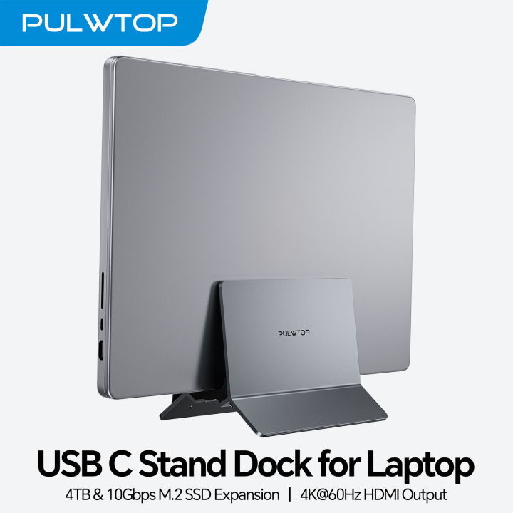 PULWTOP%20Vertical%20Laptop%20Docking%20Station%20With%20M2%20SSD%20Expansion%204K%20HD%20RJ45%20USB%20C%20Hub%20For%20Type%20C%20Notebook%20Workstation%20Setup%20-%20Image%202