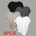 4PCS Women's Trend T-shirts Leisure Summer Tops Woman Clothing Plus Size Short Sleeve T Shirt Clothes for Women Tee Top Outfit.