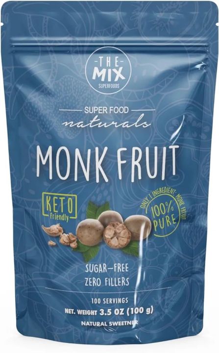 THE MIX SUPERFOODS - MONK FRUIT 100% PURE - Monk Fruit Without erythritol - Suitable for diabetics - 10 times sweeter than sugar - 3.5 oz (100 g)
