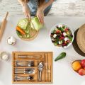 Bamboo Cutlery Rack Expandable Drawer Organizer, Adjustable Cutlery Tray, Wooden Cutlery Drawer Divider Organizer, Kitchenware. 