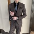 British Korean Style High Quality Modified Plaid Three-Piece Suit for Men - Stylish Business Casual Suit Vest And Trousers Set.