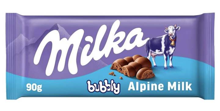 “Milka Bubbly Chocolate 90g – Imported, Light, & Melt-in-Your-Mouth Delicious! Bubbly Chocolate, 90g Milka bar, imported Milka, light bubbly chocolate, fresh Alpine milk chocolate, cheap Milka Bubbly, buy Milka online, Milka chocolate bubbles, airy chocol