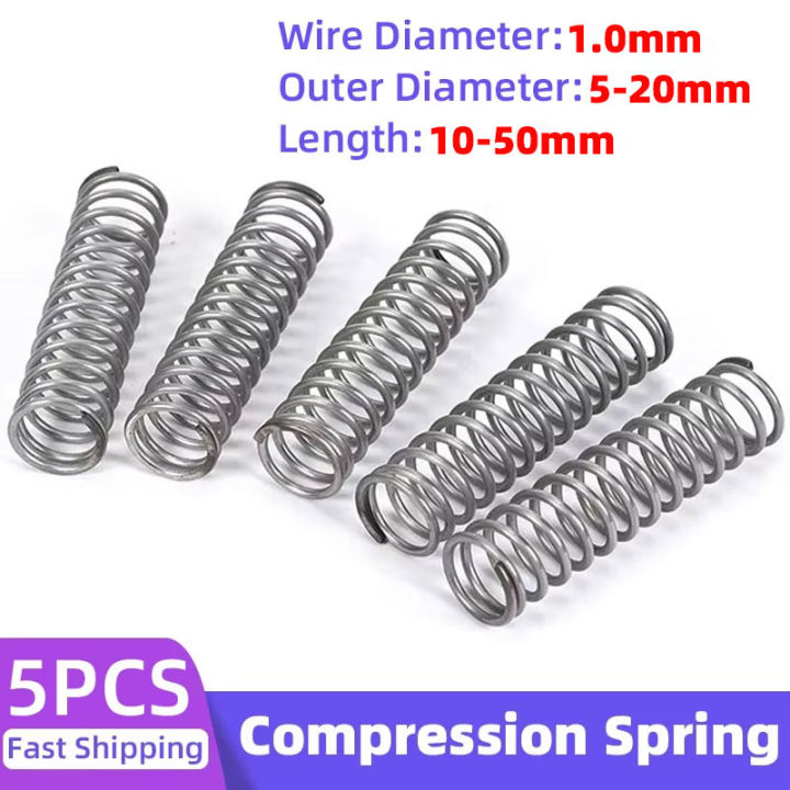 5Pcs/Lot Compression Spring Steel Pressure Y-Type Springs Wire Diameter 1.0mm Outer Diameter 5-18mm Length 5mm to 50mm