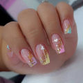 24pcs/set short Medium fake nails square ballet almond nail tips pink beautiful heart for Valentine's Day press on false nails. 