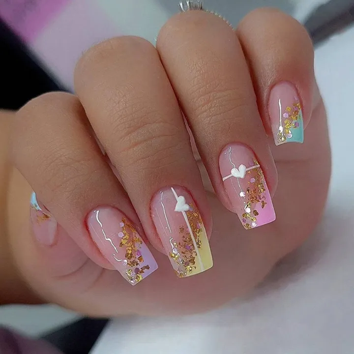 24pcs/set%20short%20Medium%20fake%20nails%20square%20ballet%20almond%20nail%20tips%20pink%20beautiful%20heart%20for%20Valentine's%20Day%20press%20on%20false%20nails%20-%20Image%207