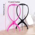2PCS Folding Wig Stand Plastic Adjustable Portable Hat Display Stand Durable Mannequin Dummy Head Plastic Black, pink, blue. 