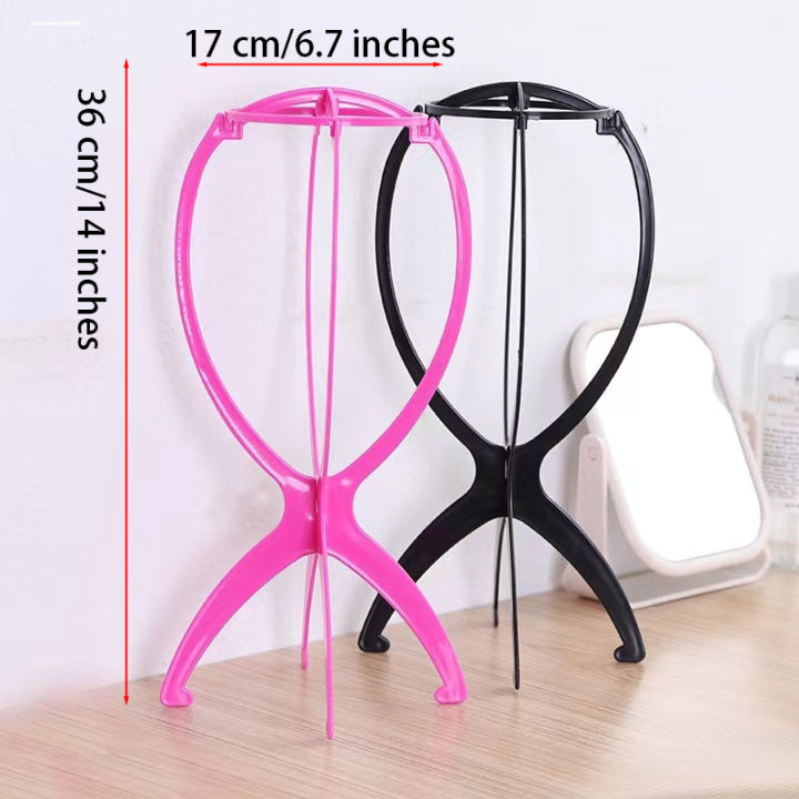 2PCS%20Folding%20Wig%20Stand%20Plastic%20Adjustable%20Portable%20Hat%20Display%20Stand%20Durable%20Mannequin%20Dummy%20Head%20Plastic%20Black,%20pink,%20blue%20-%20Image%202