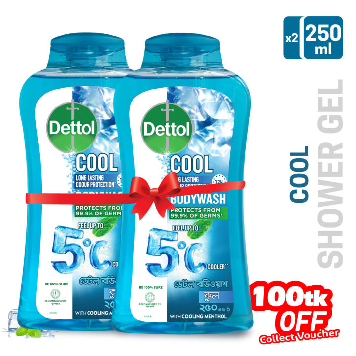 Buy 2 Get 100tk Off - Dettol Cool upto 5°C Cooler Bodywash with 12Hour Long Lasting Odour Protection 250ml
