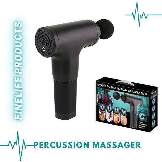 FineLife Handheld Cordless Percussion Massage Gun w/ Four Massage Heads and 6.speeds