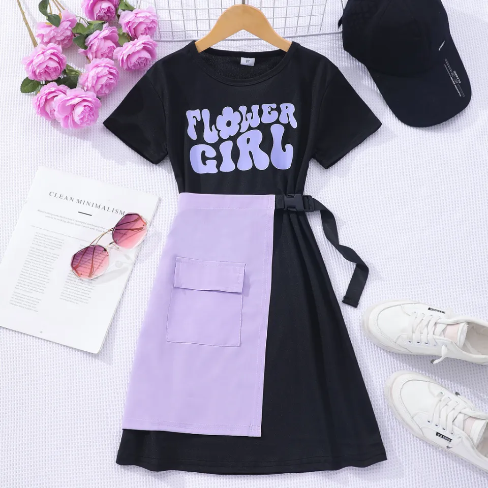 New Girls Dress for Kids Girl Clothing Short Sleeve 8 9 10 11 12 Years Old Casual Fashion Purple Birthday Gift for Kids Clothes Daraz.pk