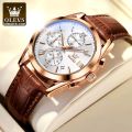 O'levs Men Leather Analoge Quartz Fashion Watch for Men. 