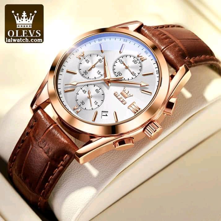 O'levs Men Leather Analoge Quartz Fashion Watch for Men