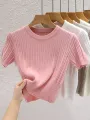 2025 Summer T shirts for Women Casual Female Korean Knit Streetwear Tees Basic Solid Young Cool Tops. 