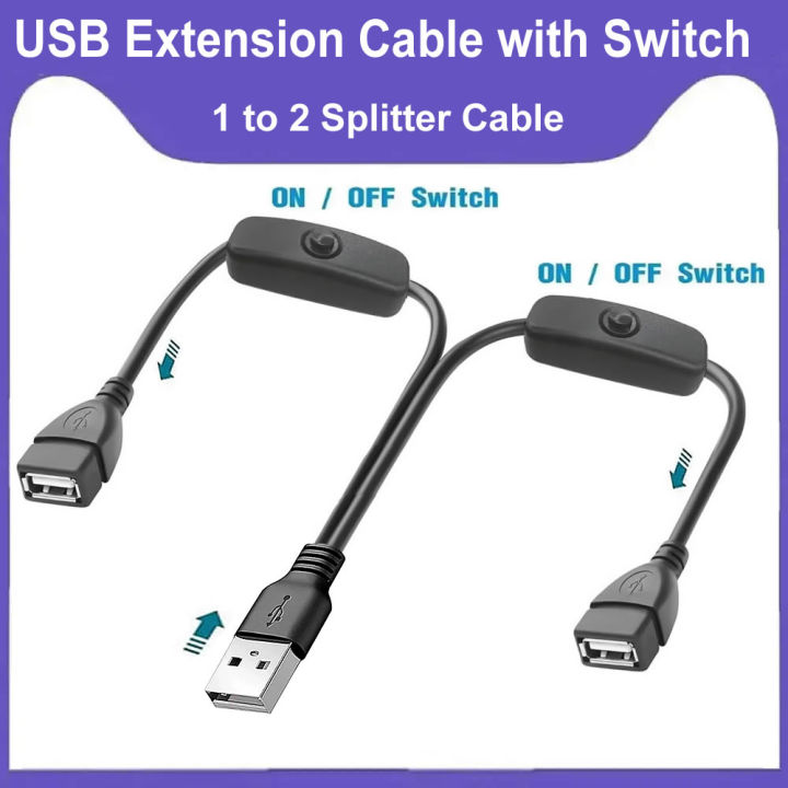 USB 1 to 2 Extension Cable with On/Off Switch Male to Female Splitter Y ...