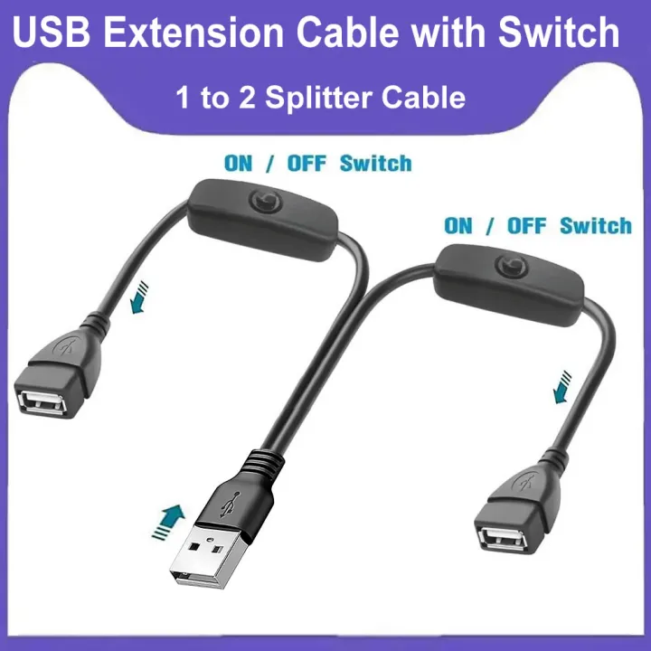 USB 1 in 2 Extension Cable with On/Off Switch USB Male to Female Hub ...