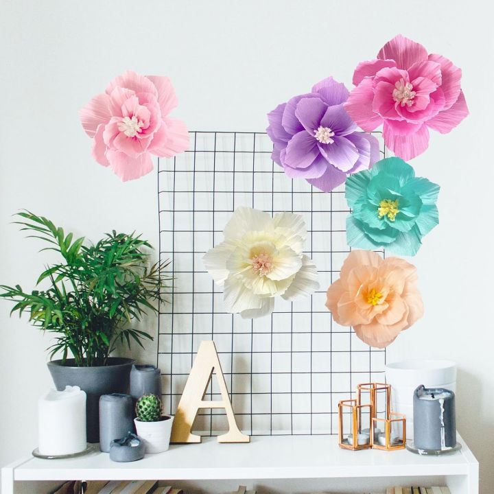 6%20pcs%20Paper%20Flowers%20Pink%20Purple%20Ivory%20Light%20Blue%20Pastel%20Artificial%20Crepe%20Tissue%20Wall%20Home%20D%C3%A9cor%20Wedding%20Birthday%20Bridal%20Baby%20-%20Image%203