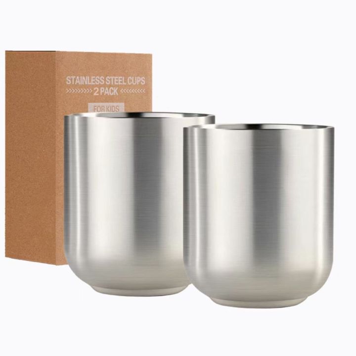Set of 2 Mugs Stainless Steel Insulated Metal Cups Double Wall Tumbler Water Cup 280ml for Home Restaurant Camping Drinkware