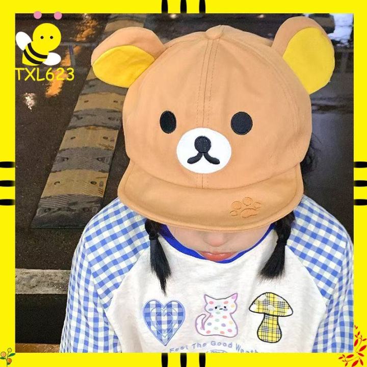 Rilakkuma Bear With Ear Cap Summer Hats For Women Girls Kids Couple Fashion Cartoon Outdoor Sport Sun Visors Baseball Caps 