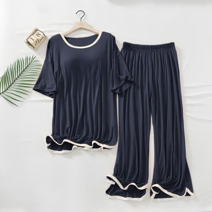 Plain Dark Navy Blue with White Border ladies night Dress