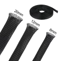 10M Black Insulated Braid Sleeving 4 - 30mm Tight PET Wire Cable Gland Protection Cable Sleeve Flame-Retardant Nylon Tube. 