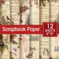 Victorian Christmas Scrapbook Paper Set,12 sheets Poinsettia Birds Santa Patterns Decorative Craft Paper for Journal DIY Crafts.