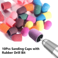 10Pcs Nail Art Grinding Bits Set, Sanding Caps with Rubber Drill Bit for Gel Polish Removal, Manicures and Pedicures. 
