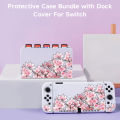2 Pcs Peach Blossom Powder Theme Pattern Protective Case with Base Cover Set for Switch OLED/Switch NS, Can Store 5 Game Cards.
