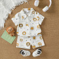 2025 New Summer Cartoon Printed Short-sleeved T-shirt and Shorts, Versatile Two-piece Set for Baby Boys.