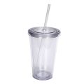 Reusable Double Layer Transparent Plastic Water Cup Portable Double Layer Straw Cup Home Classic Acrylic Water Cup Coffee Cup.