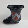 Porcelain Shoe Miniature Black  with red Flowers Boot for home decoration / shoes for home decor. 