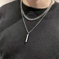 Men 3D Vertical Necklace Geometry Stainless Steel Cuban Necklace Temperament Cool Vertical Pendant Necklace. 