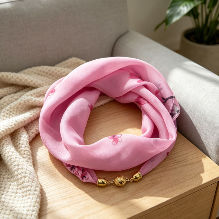 Magnetic%20Buckle%20Thin%20Chiffon%20Decorative%20Neck%20Scarf,%20Magnolia%20Print%20Neck%20Wrap,%20Lazy%20Scarf%20Quick%20Easy%20Fastening%20Neckerchief%20-%20Image%204
