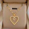 Trendy Heart Stainless Steel Zirconia Necklaces For Women Girls Love Gold Color Metal Necklace Party Birthday Daily Jewelry.