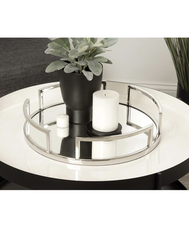 Modern Mirrored Tray, 11 Inch Diameter, Silver, Decorative Round Mirror Tray for Storage and Display