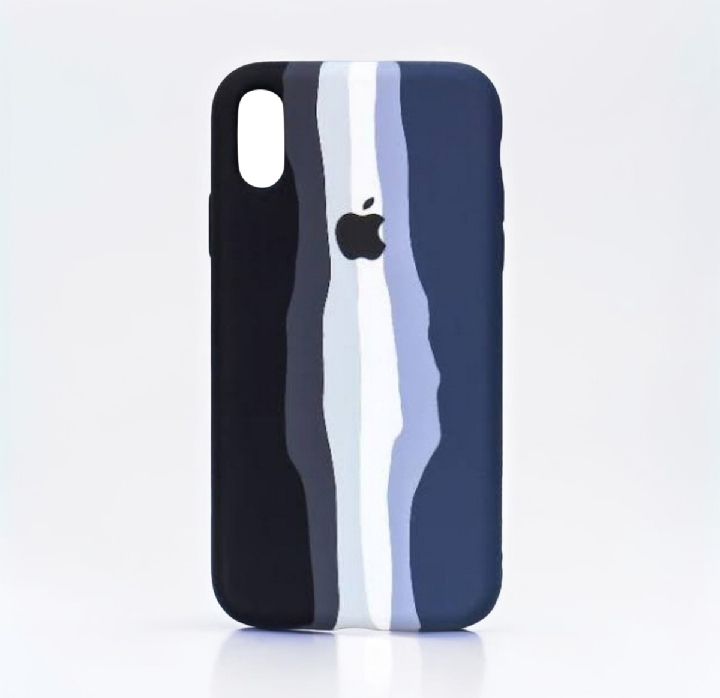 For iPhone X/Xs , Xs Max Official Silicone Rainbow Case (5.8 inch) Black rainbow , Blue rainbow, Pink rainbow , Red black rainbow, Purple rainbow , Multi Colour rainbow Colour Soft Flexible Cover for boys and girls with original Apple logo