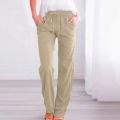 Casual Elastic Linen Straight Cotton Pant for Women. 
