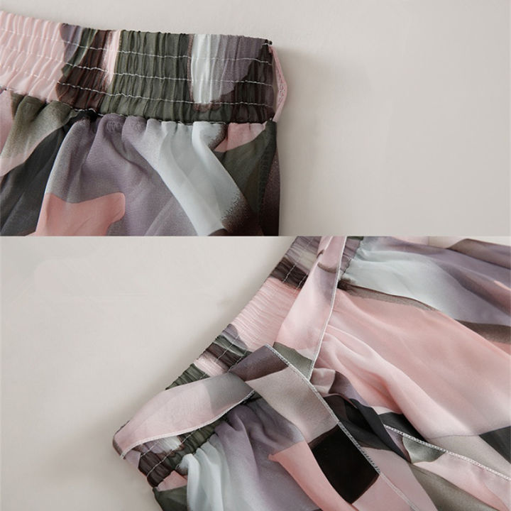 2024%20Summer%20Print%20Floral%20Skirts%20For%20Women%20Casual%20Loose%20Elastic%20Waist%20Plus%20Size%20Skirt%20Belt%20A-line%20Chiffon%20Beach%20Saias%20Midi%20Femme%20-%20Image%205