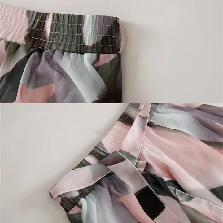 2024%20Summer%20Print%20Floral%20Skirts%20For%20Women%20Casual%20Loose%20Elastic%20Waist%20Plus%20Size%20Skirt%20Belt%20A-line%20Chiffon%20Beach%20Saias%20Midi%20Femme%20-%20Image%205