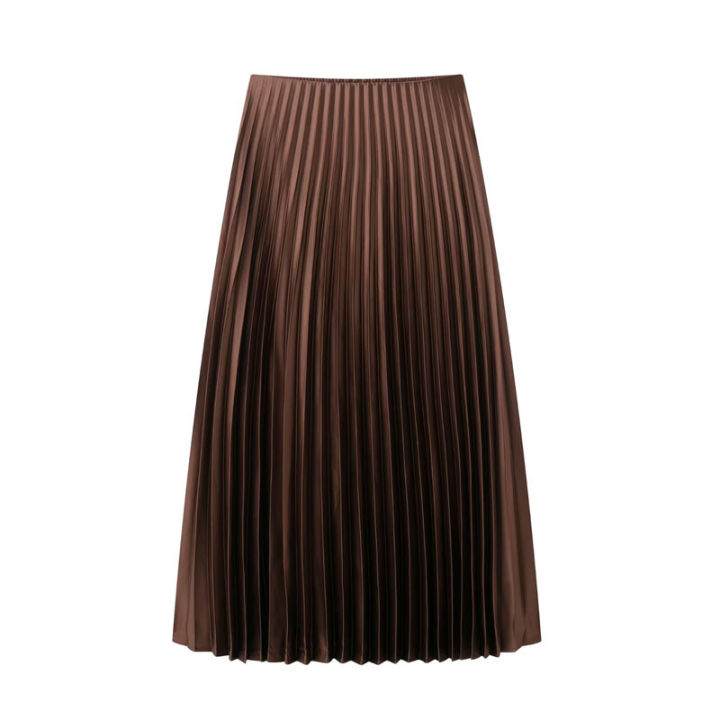 HXAO%20Women's%20Pleated%20Skirt%20Summer%20Brown%20Ruffle%20Skirt%20Cylinder%20Pleats%20Mid%20Waist%20Midi%20Skirt%20Fashion%20Elegant%20Women%20Long%20Skirt%202025%20-%20Image%208