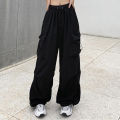 2024 Women Casual Joggers Tech Pants Solid Low Waist Pants Drawstring Wide Leg Baggy Trousers Y2k Streetwear Oversize Sweatpants.